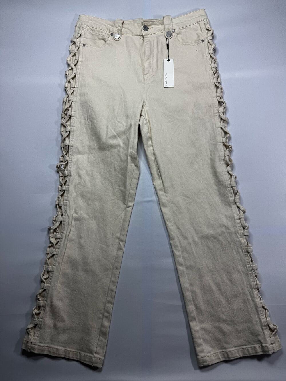 NWT Habitual Women's Cable Ankle Straight Leg Cream Denim Jeans -12/31 (33x29.5)